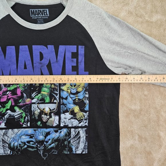 Marvel Black/Gray 3/4 Sleeve Raglan Shirt Men's Size XL Thanos Loki Comics - Picture 2 of 10